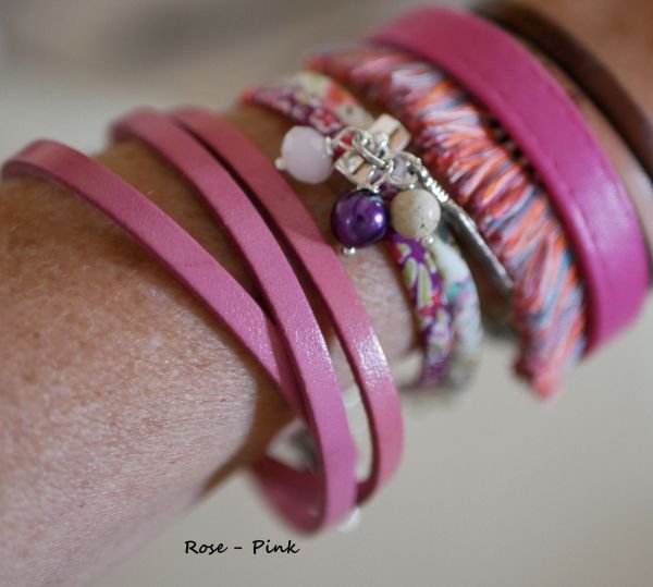 pulsera de cuero boheme chic rosa