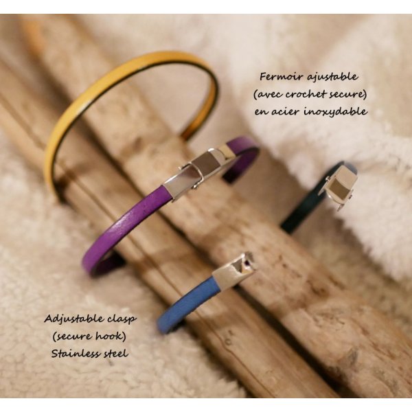 Pulsera de barra met&aacute;lica en cuero, doble vuelta 