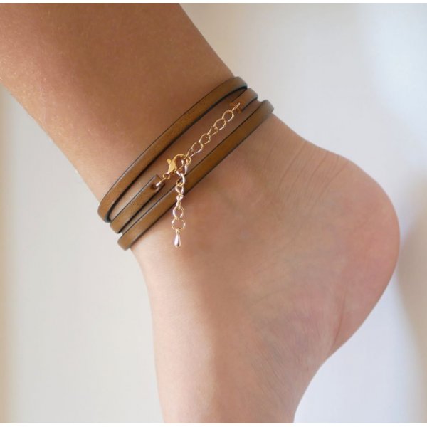 Tobillera de piel fina personalizable 3 vueltas