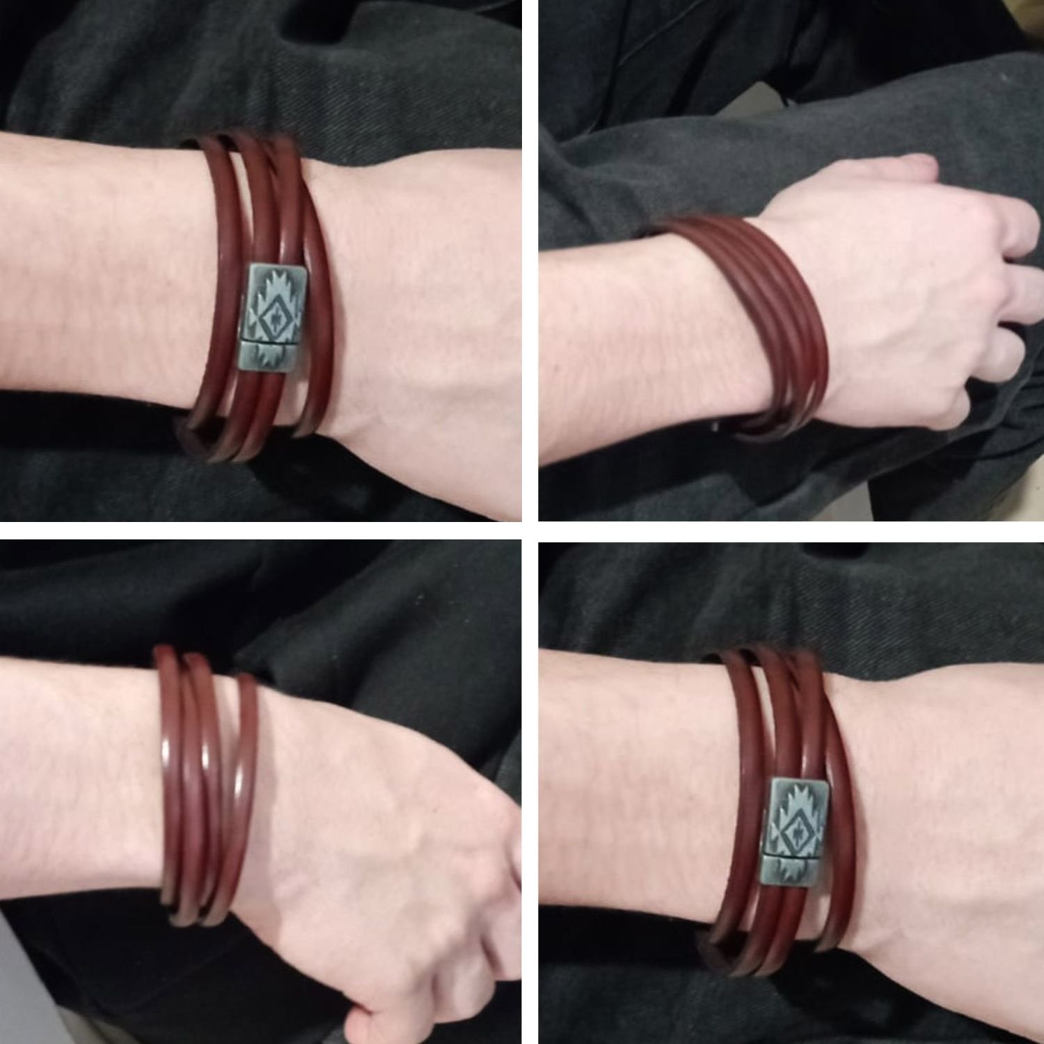 Pulsera de cuero de doble vuelta con cierre magnético étnico para personalizar