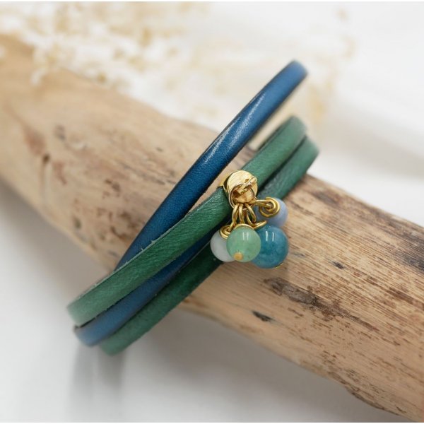 Pulsera d&uacute;o de cuero con colgante de perlas personalizable