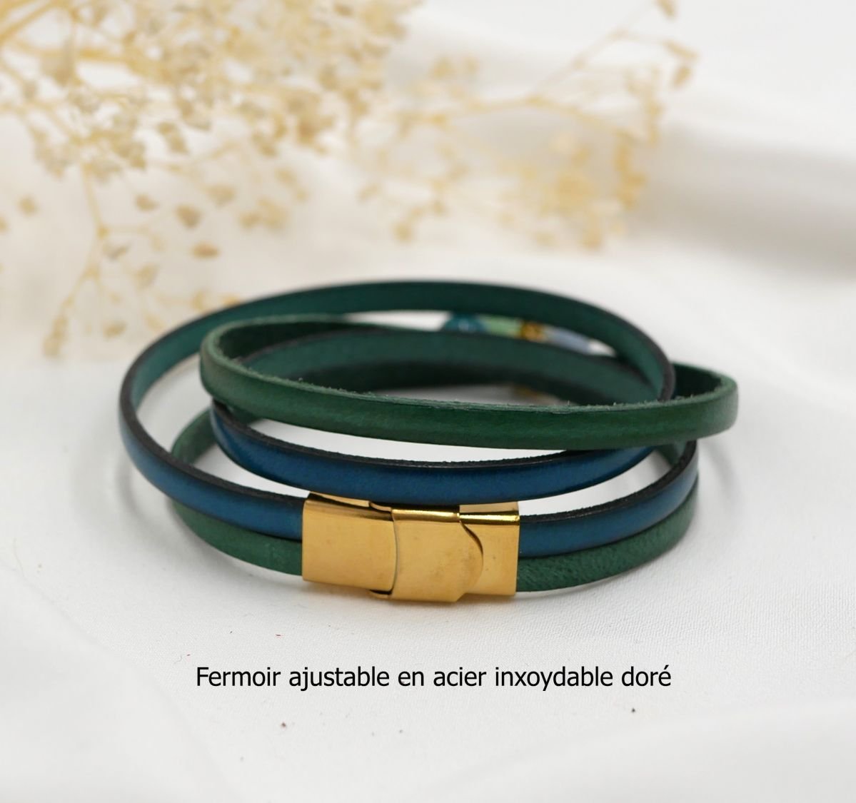 Pulsera dúo de cuero con colgante de perlas personalizable