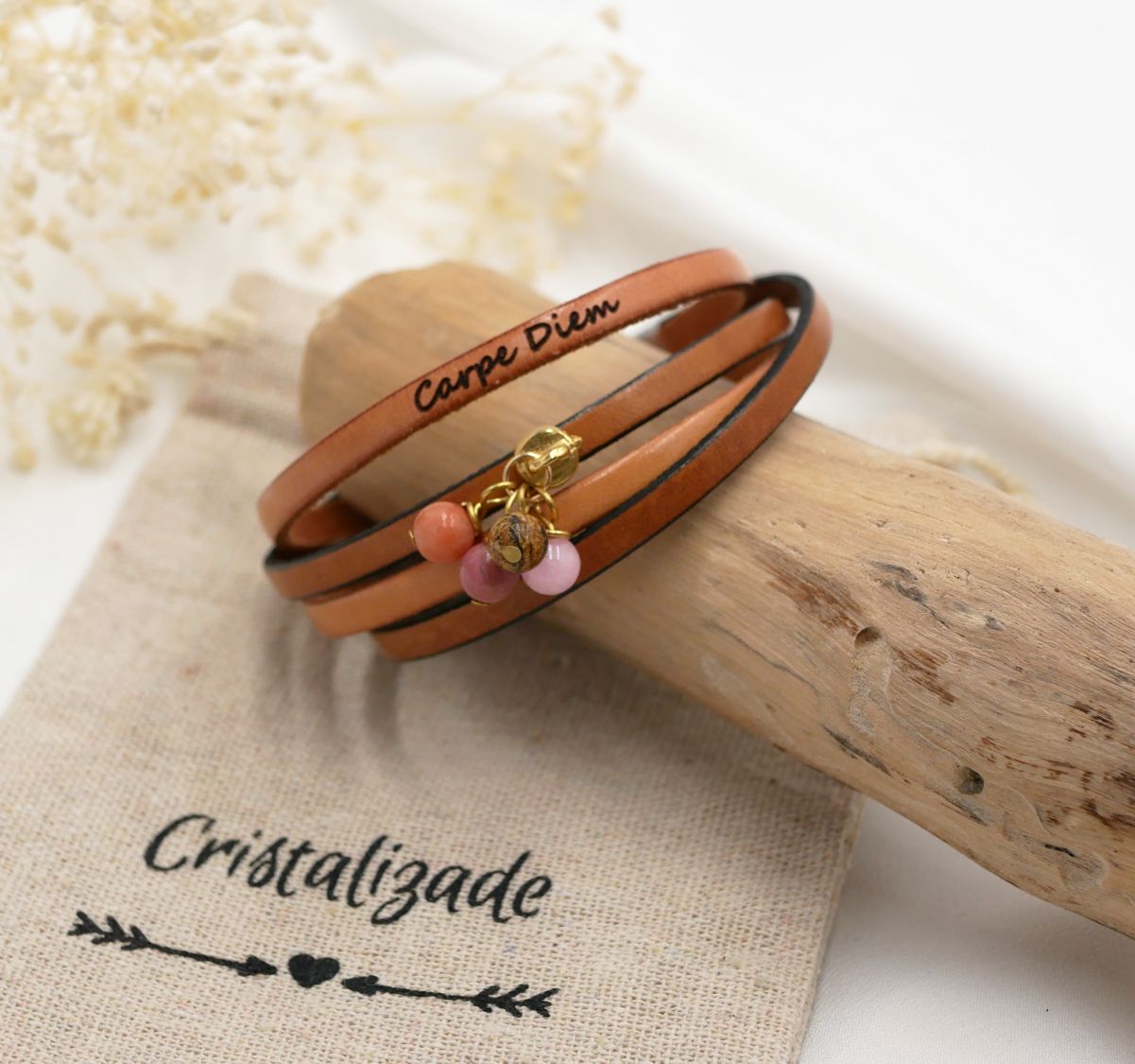 Pulsera dúo de cuero con colgante de perlas personalizable