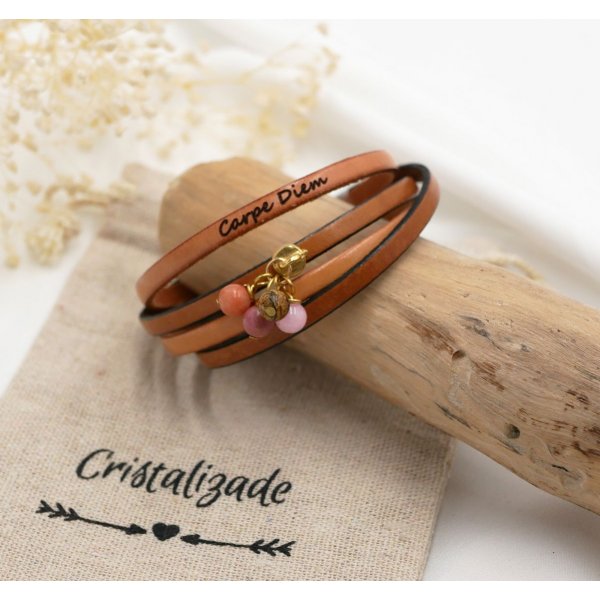 Pulsera d&uacute;o de cuero con colgante de perlas personalizable