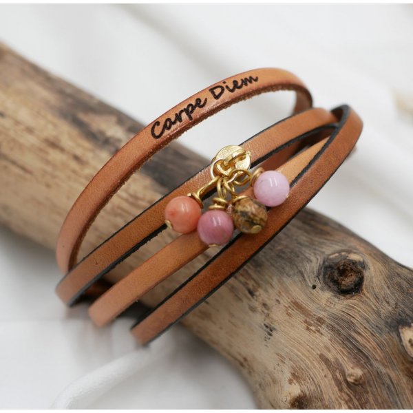 Pulsera d&uacute;o de cuero con colgante de perlas personalizable