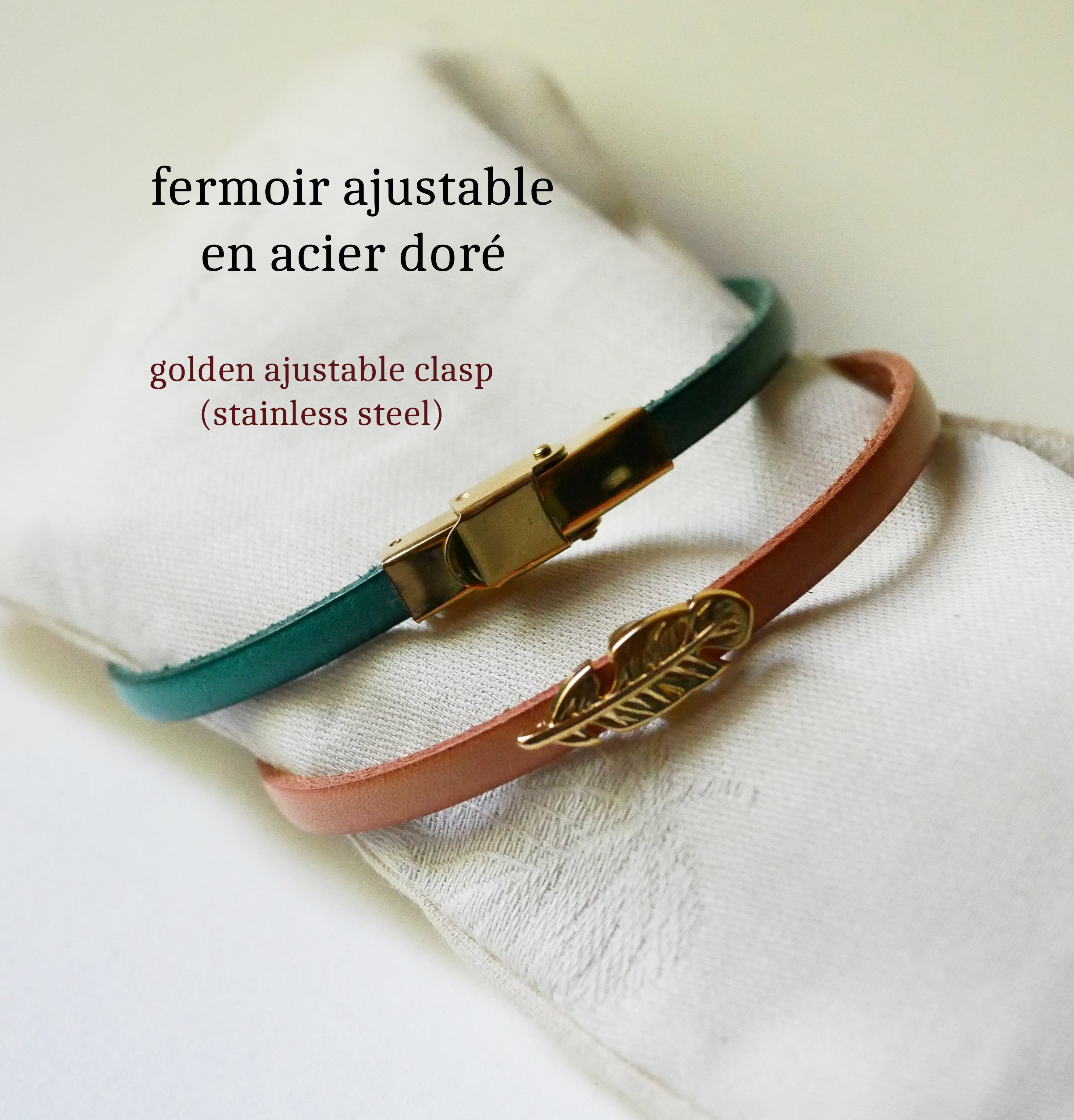 Pulsera de cuero para mujer con hebilla dorada a elegir para personalizar