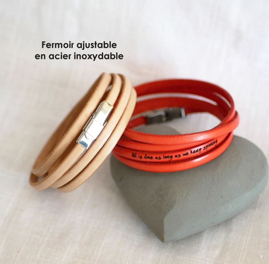 Pulsera de cuero de 5 vueltas grabada a medida para hombre o mujer