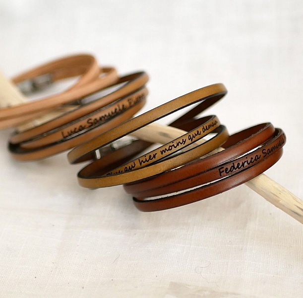 Pulsera de cuero de 3 vueltas personalizada para hombre o mujer