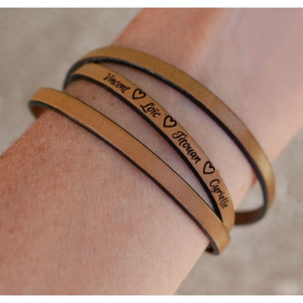 Pulsera de cuero de 3 vueltas personalizada para mujer