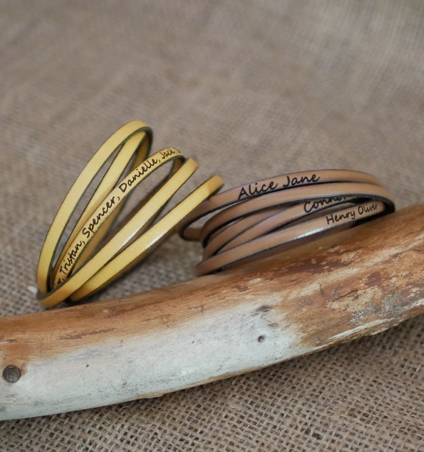 Pulsera de cuero de 5 vueltas grabada a medida para hombre o mujer