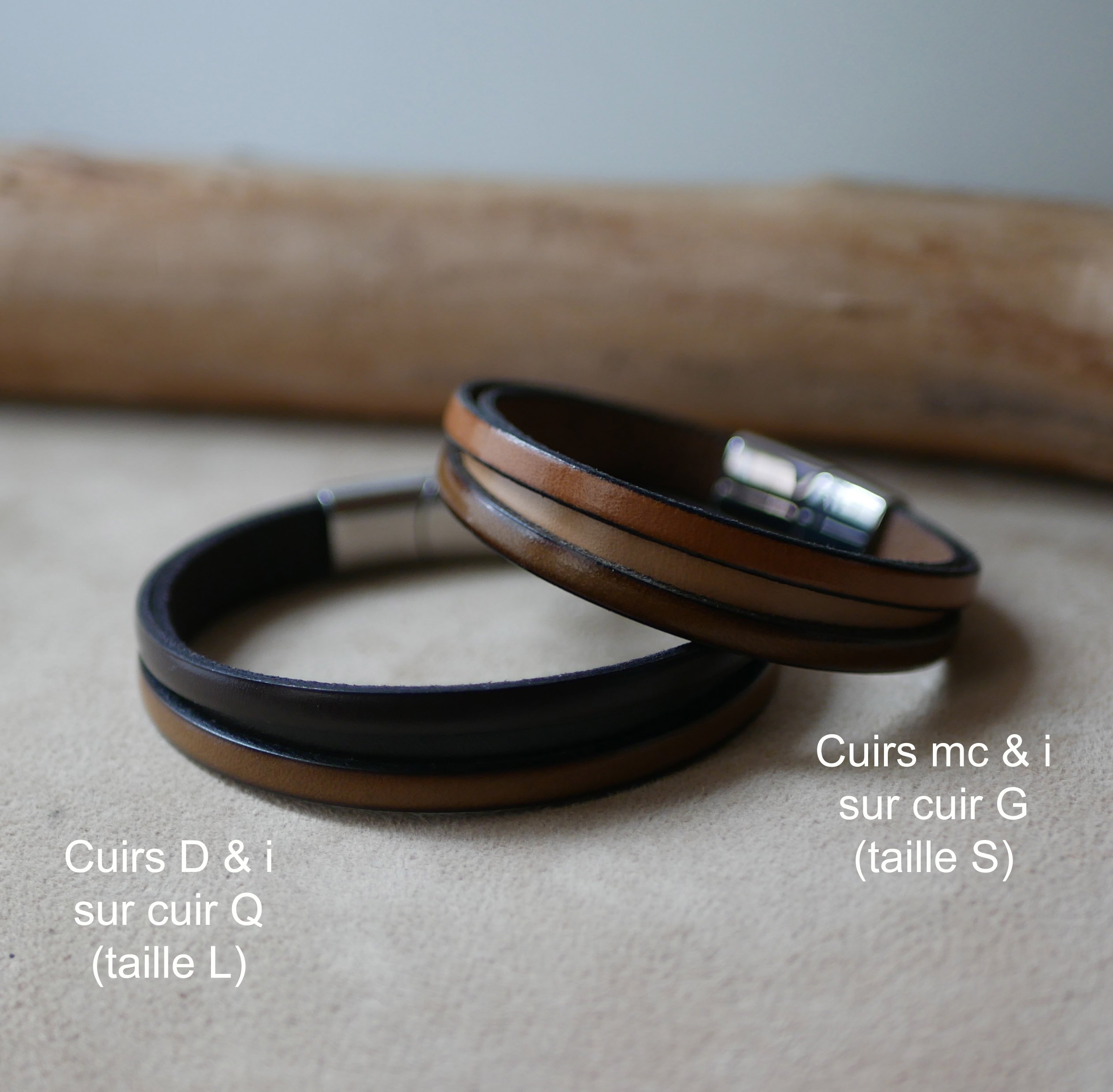 Pulsera de cuero bicolor para hombre con mensaje grabado oculto