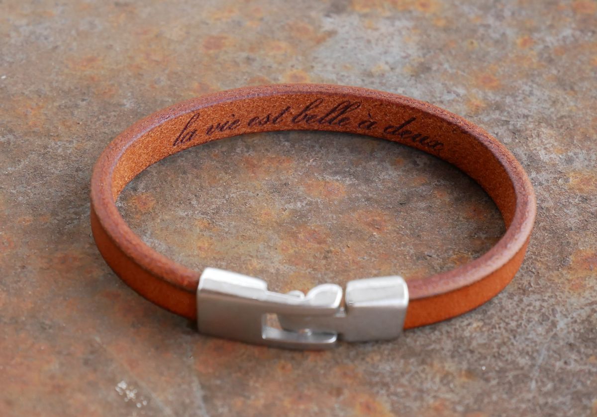 Bracelet cuir Camel Homme gravé cadeau personnalisé