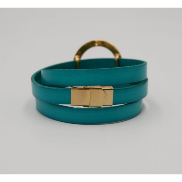 Pulsera de cuero con gran anillo dorado, personalizable para 3 mu&ntilde;ecas