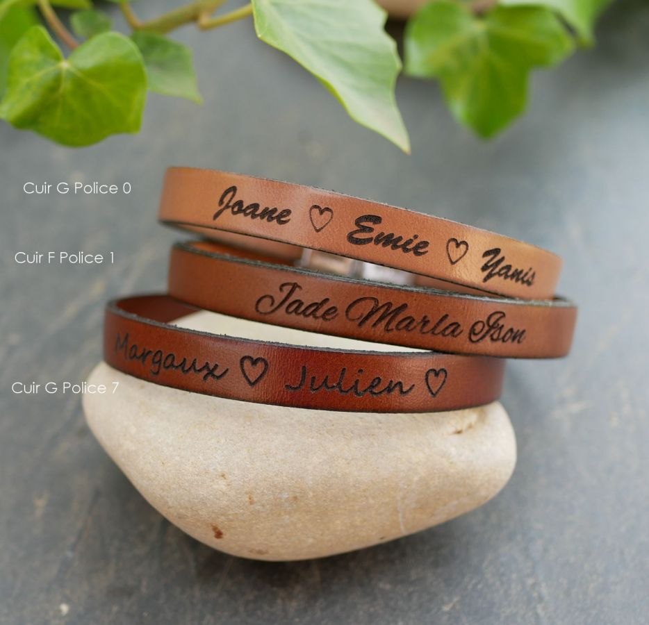 Pulsera de cuero personalizada para hombre o mujer grabada con nombre o mensaje