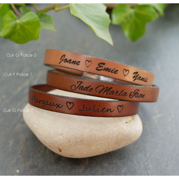 Pulsera de cuero personalizada para hombre o mujer grabada con nombre o mensaje