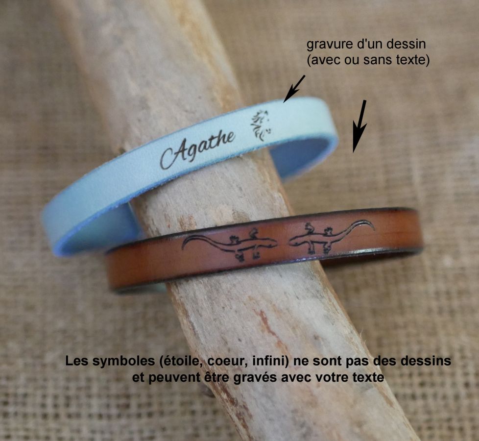 Pulsera de piel mixta con cierre en T grabado en el color que elija