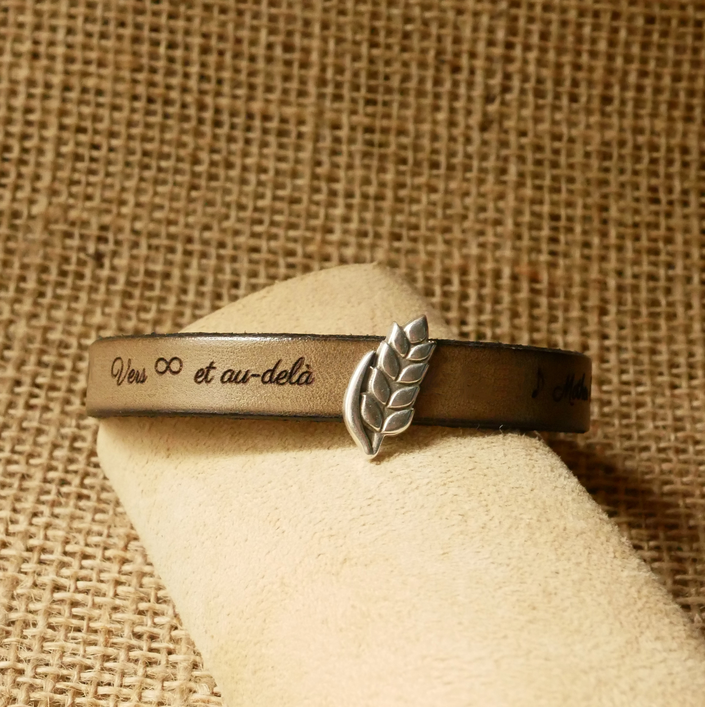 Pulsera y bucle de cuero personalizables Epi de blé, noces de froment para hombre y mujer
