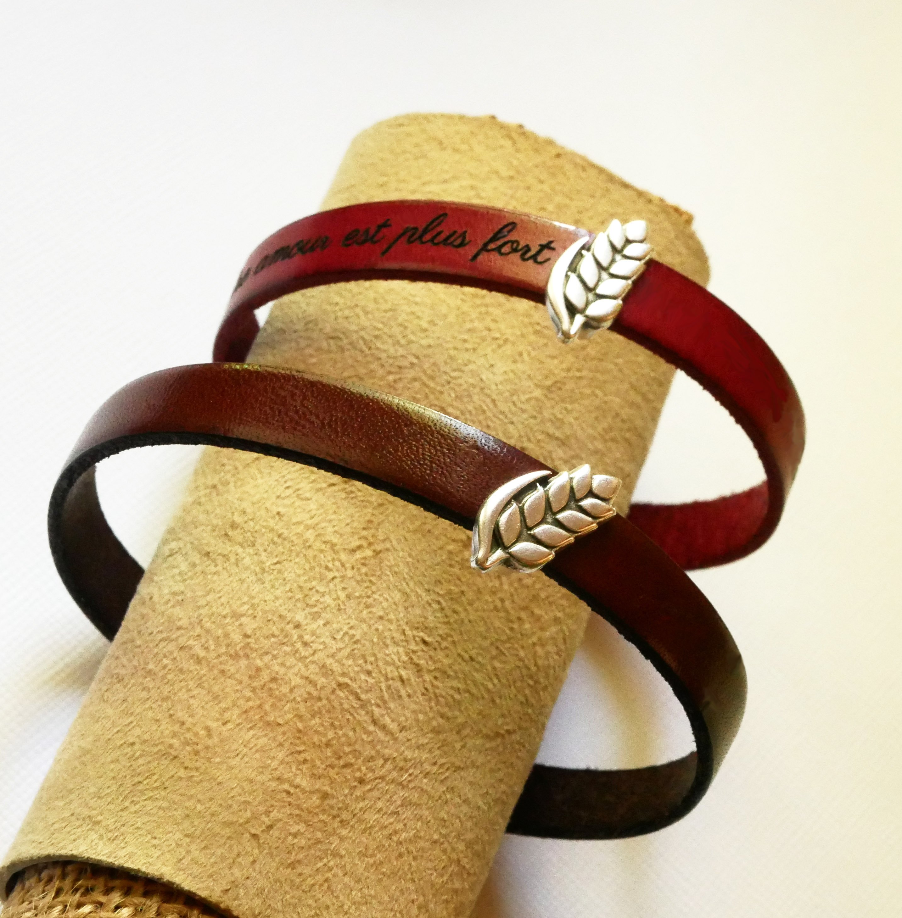 Pulsera y bucle de cuero personalizables Epi de blé, noces de froment para hombre y mujer