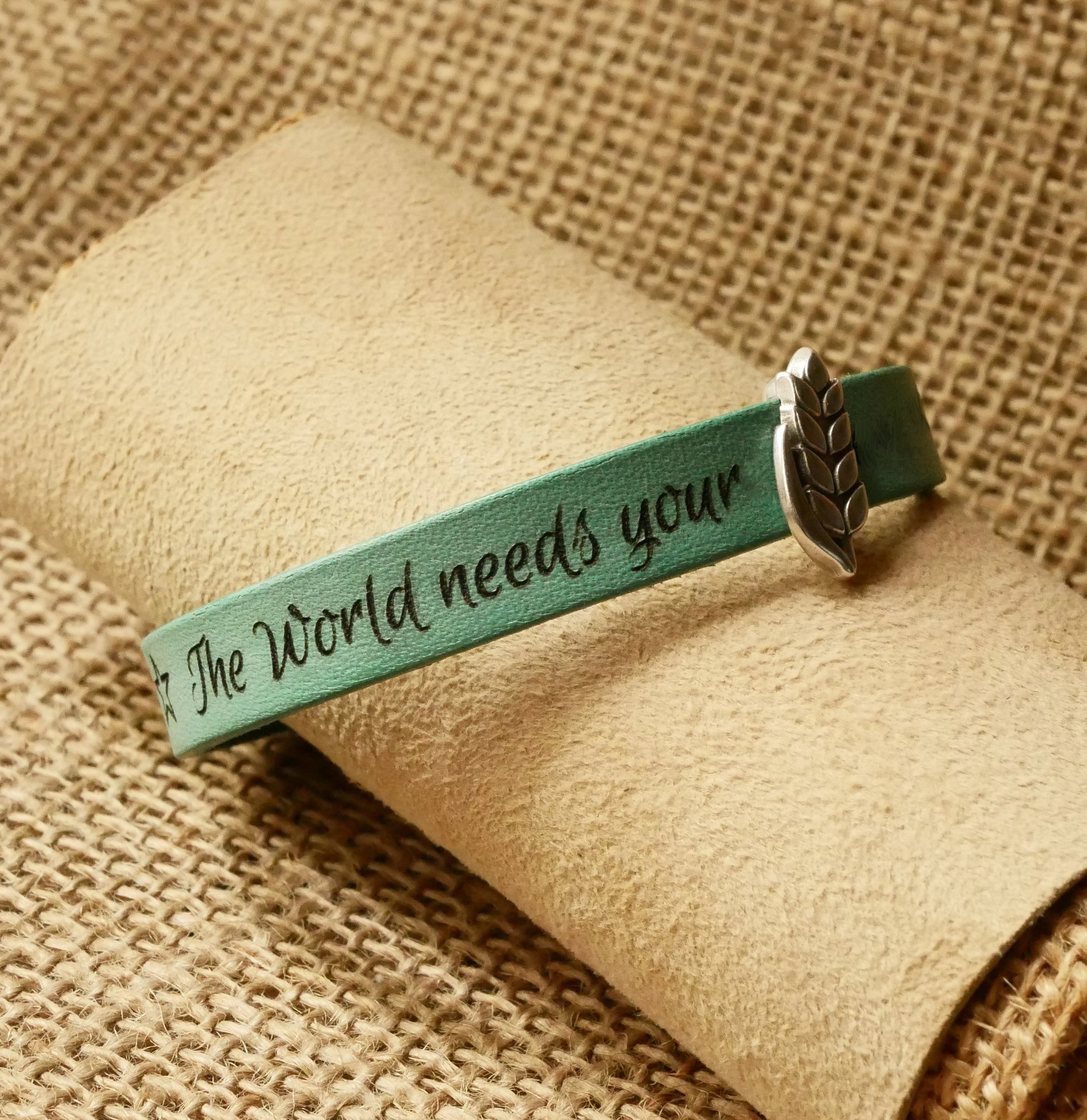 Pulsera y bucle de cuero personalizables Epi de bl&eacute;, noces de froment para hombre y mujer