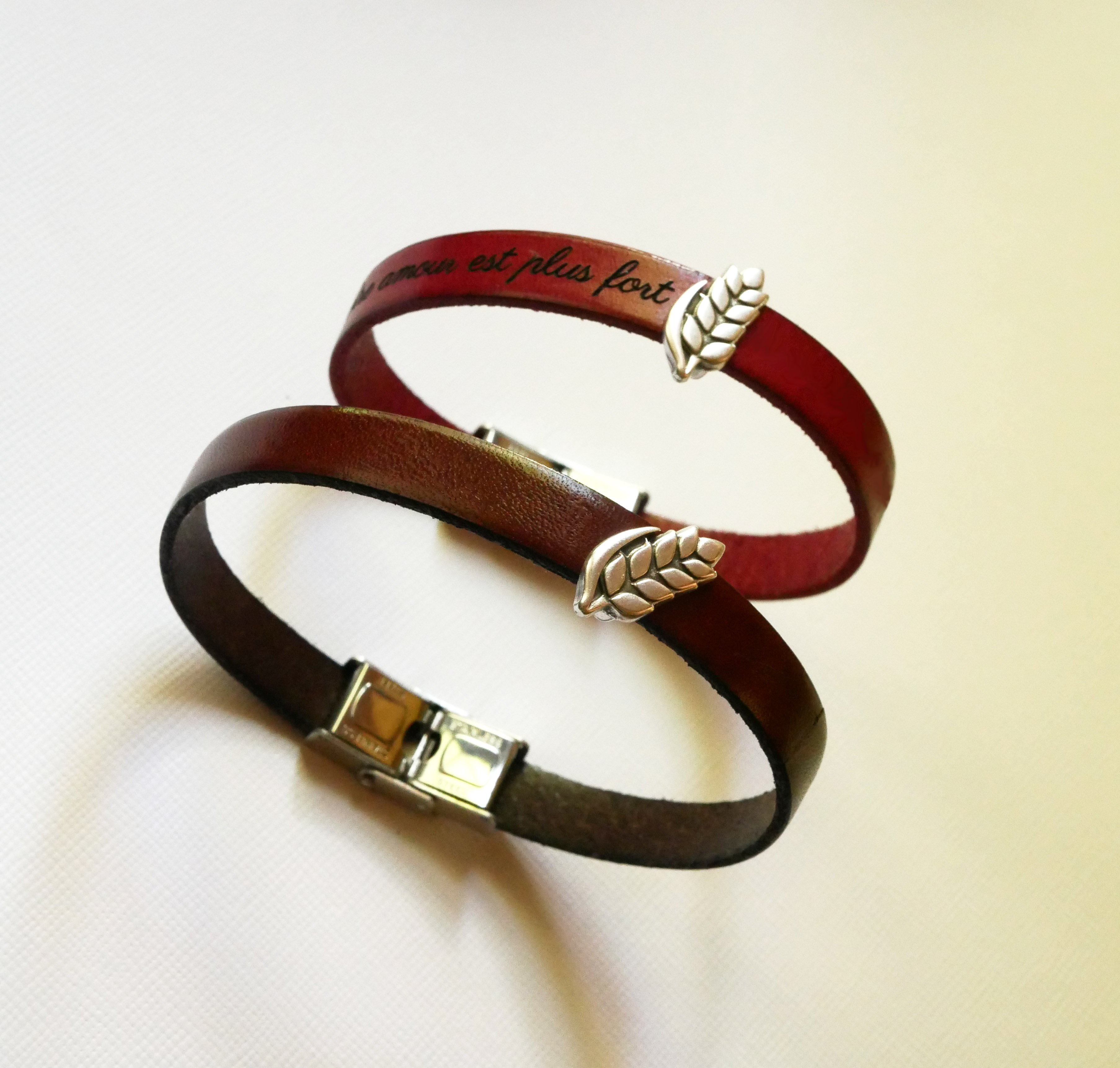 Pulsera y bucle de cuero personalizables Epi de blé, noces de froment para hombre y mujer