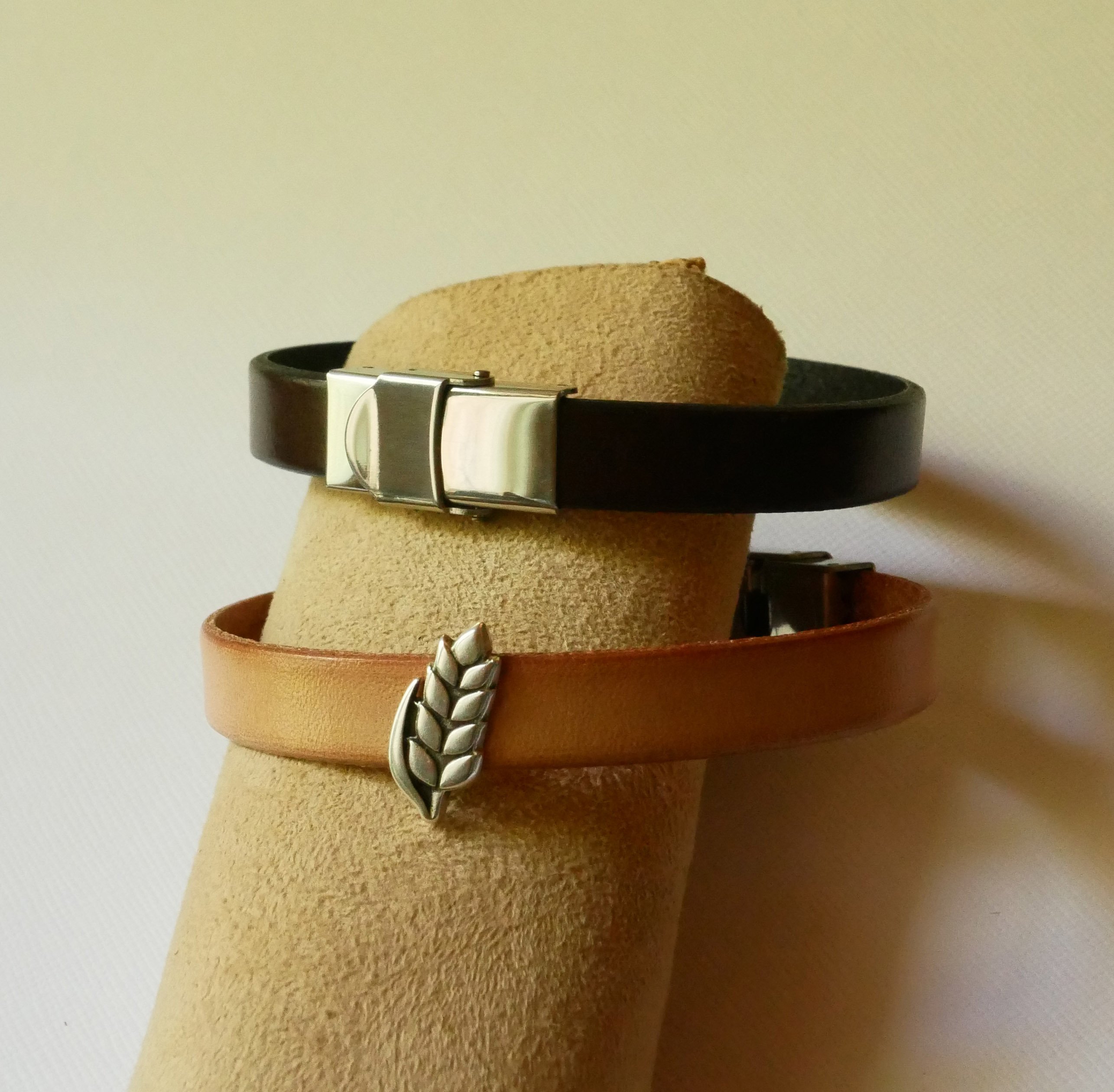 Pulsera y bucle de cuero personalizables Epi de bl&eacute;, noces de froment para hombre y mujer