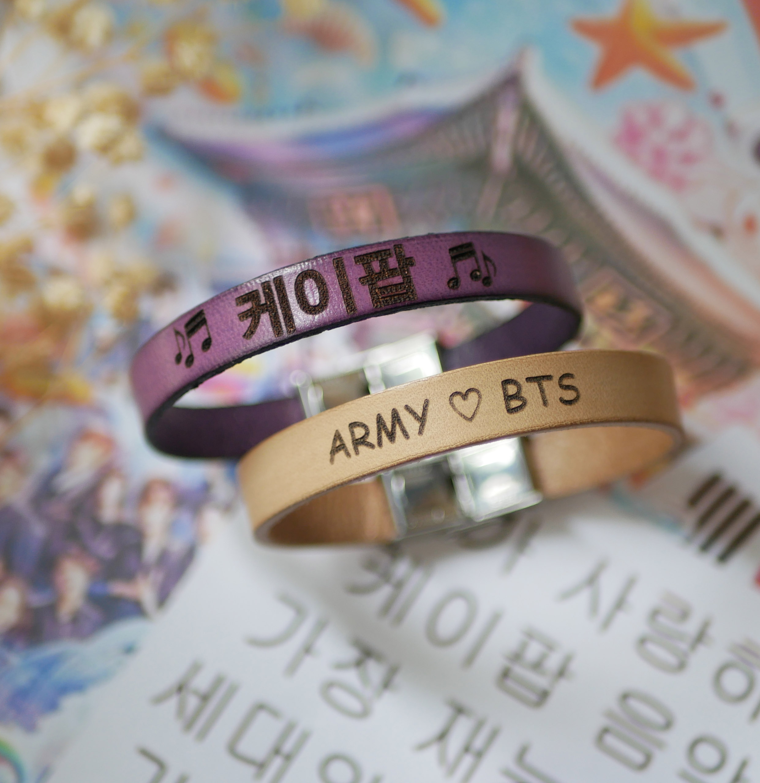 Pulsera coreana con nombre de fan de kpop en cuero para personalizar