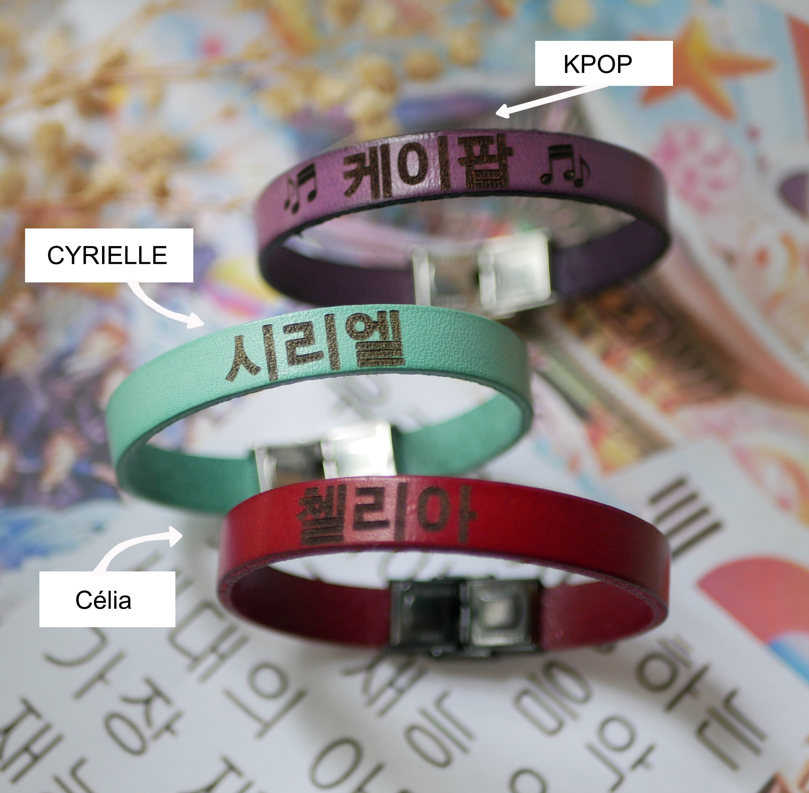 Pulsera de cuero personalizada primer nombre en coreano kpop fan 
