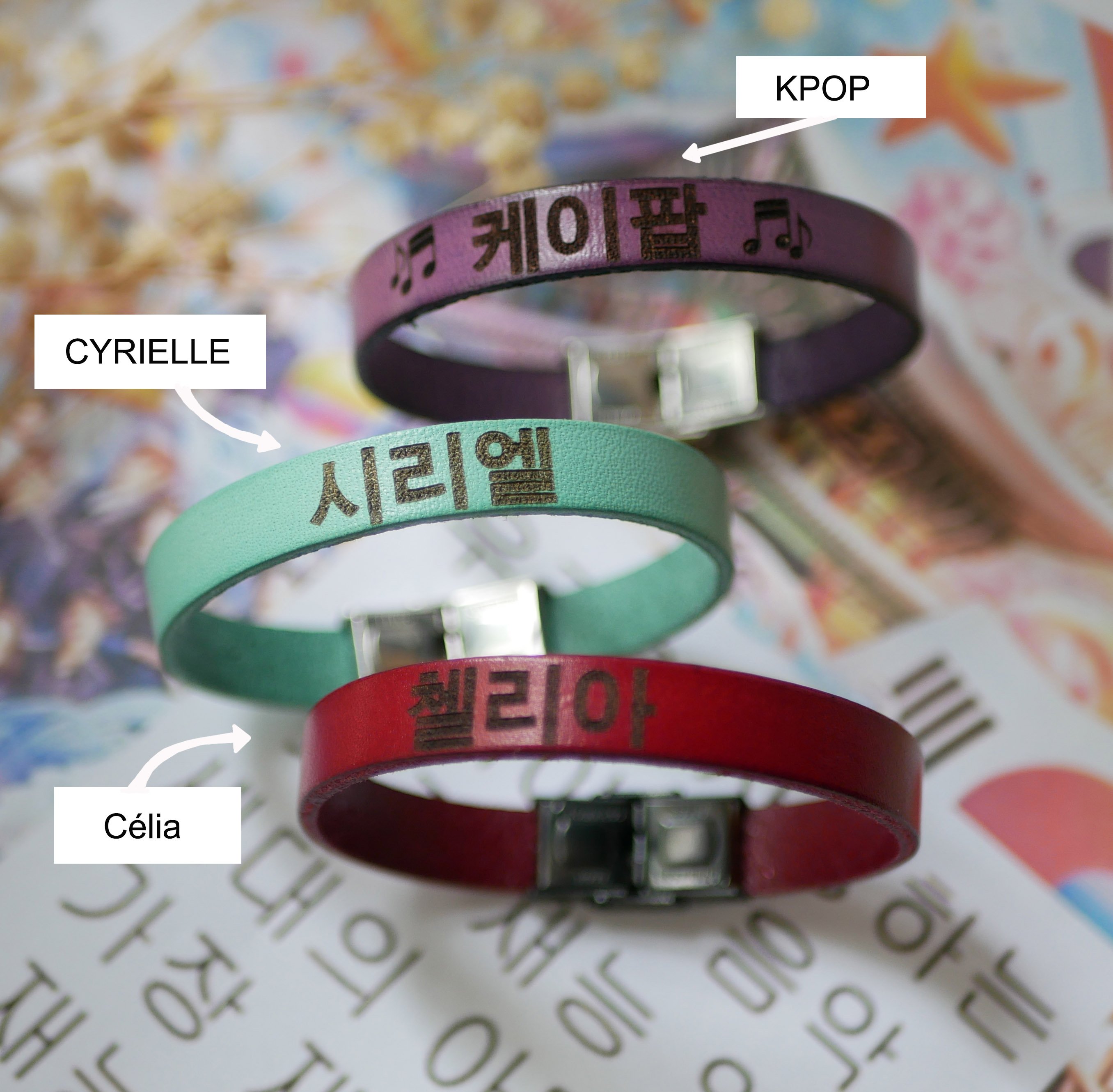 Pulsera coreana con nombre de fan de kpop en cuero para personalizar