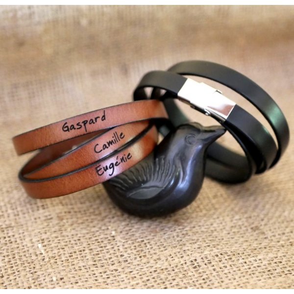 Pulsera de cuero triple vuelta hombre o mujer a personalizar cierre ajustable