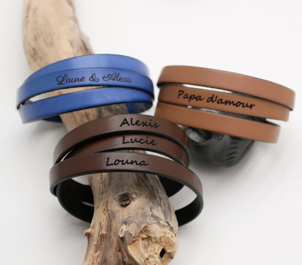 Pulsera de cuero triple vuelta hombre o mujer a personalizar cierre ajustable