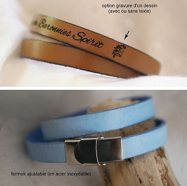 Bracelet double en cuir personnalisable avec fermoir en acier.