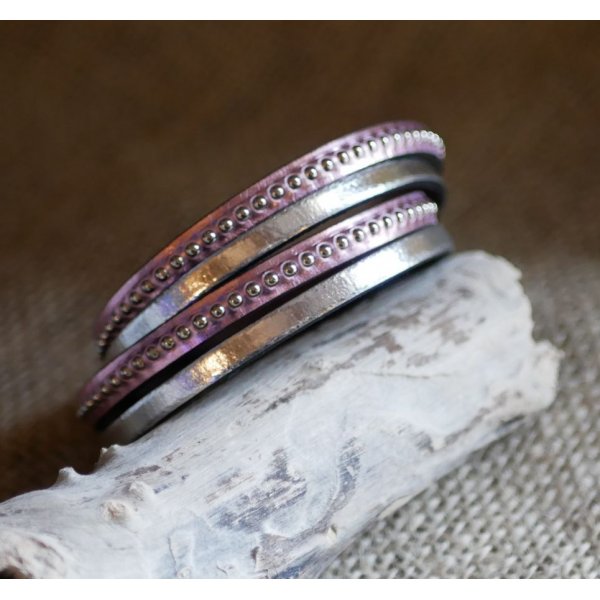 Pulsera doble de cuero personalizada con grabado en rosa 