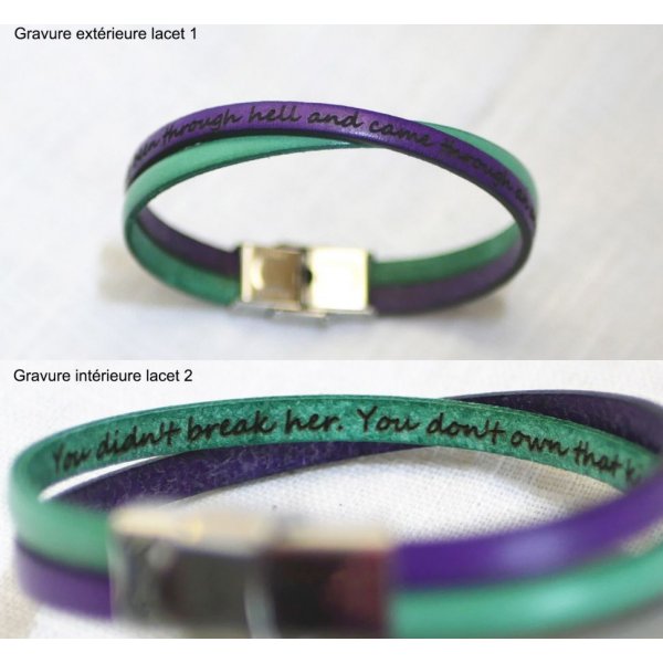 Pulsera d&uacute;o de cuero cruzada personalizada para ni&ntilde;a o mujer 