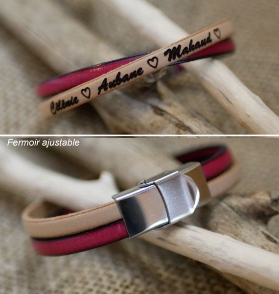 Pulsera d&uacute;o de cuero cruzada personalizada para ni&ntilde;a o mujer 