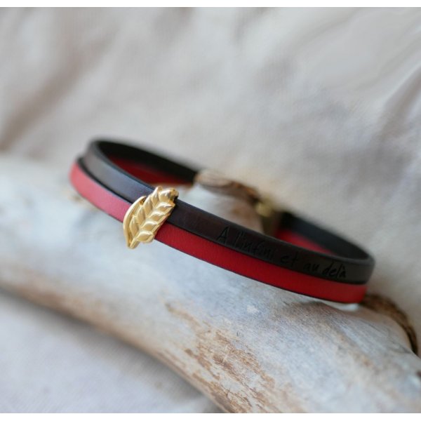 Pulsera d&uacute;o de cuero y espiga de trigo dorada, personalizable, regalo de boda para mujer