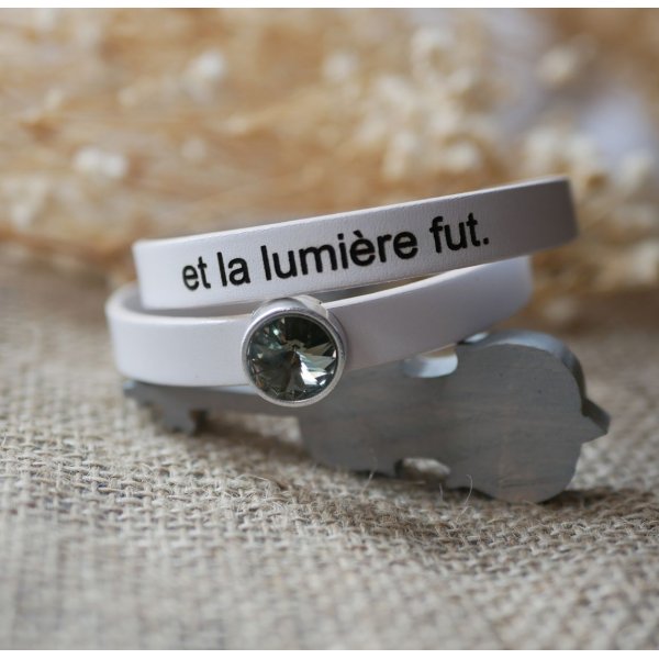 Pulsera de cuero mujer doble vuelta personalizable decorada con un cabuj&oacute;n de cristal Swarovski 