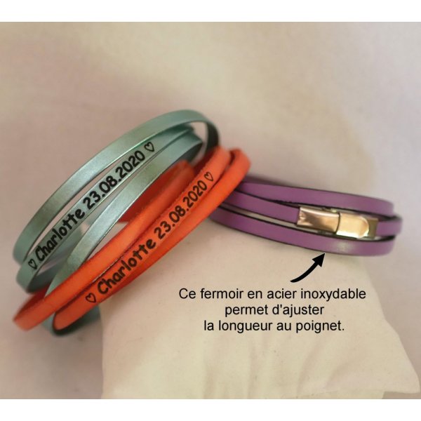 Pulsera de cuero de 3 vueltas personalizada para mujer