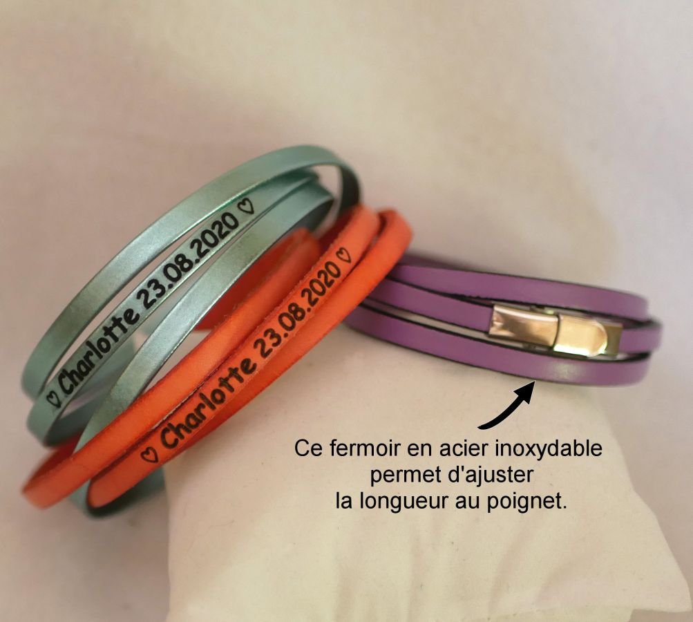 Pulsera de cuero de 3 vueltas personalizada para mujer