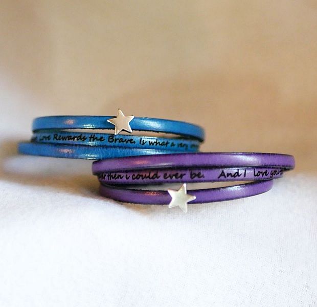 Pulsera de cuero para mujer, personalizable, dise&ntilde;o estrella plateada