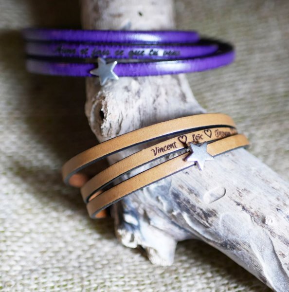 Correa de piel multivuelta personalizable con motivo de estrella, infinito o coraz&oacute;n 