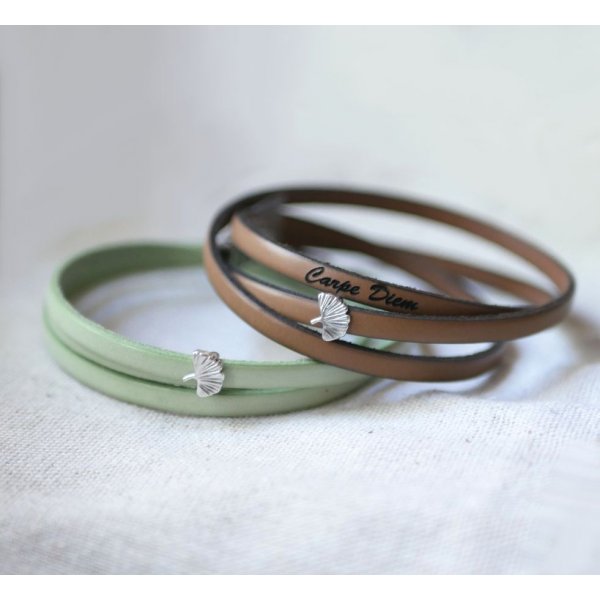 Pulsera de cuero mujer multi-tours Ginkgo hoja de plata personalizada 