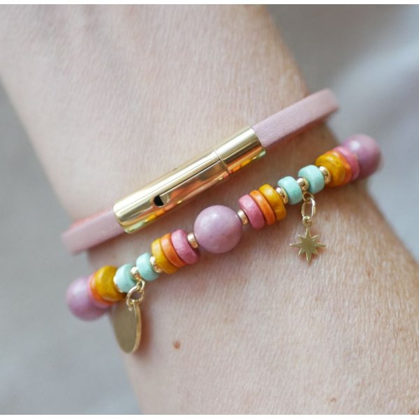 Pulsera personalizada de piel bicolor con cierre dorado
