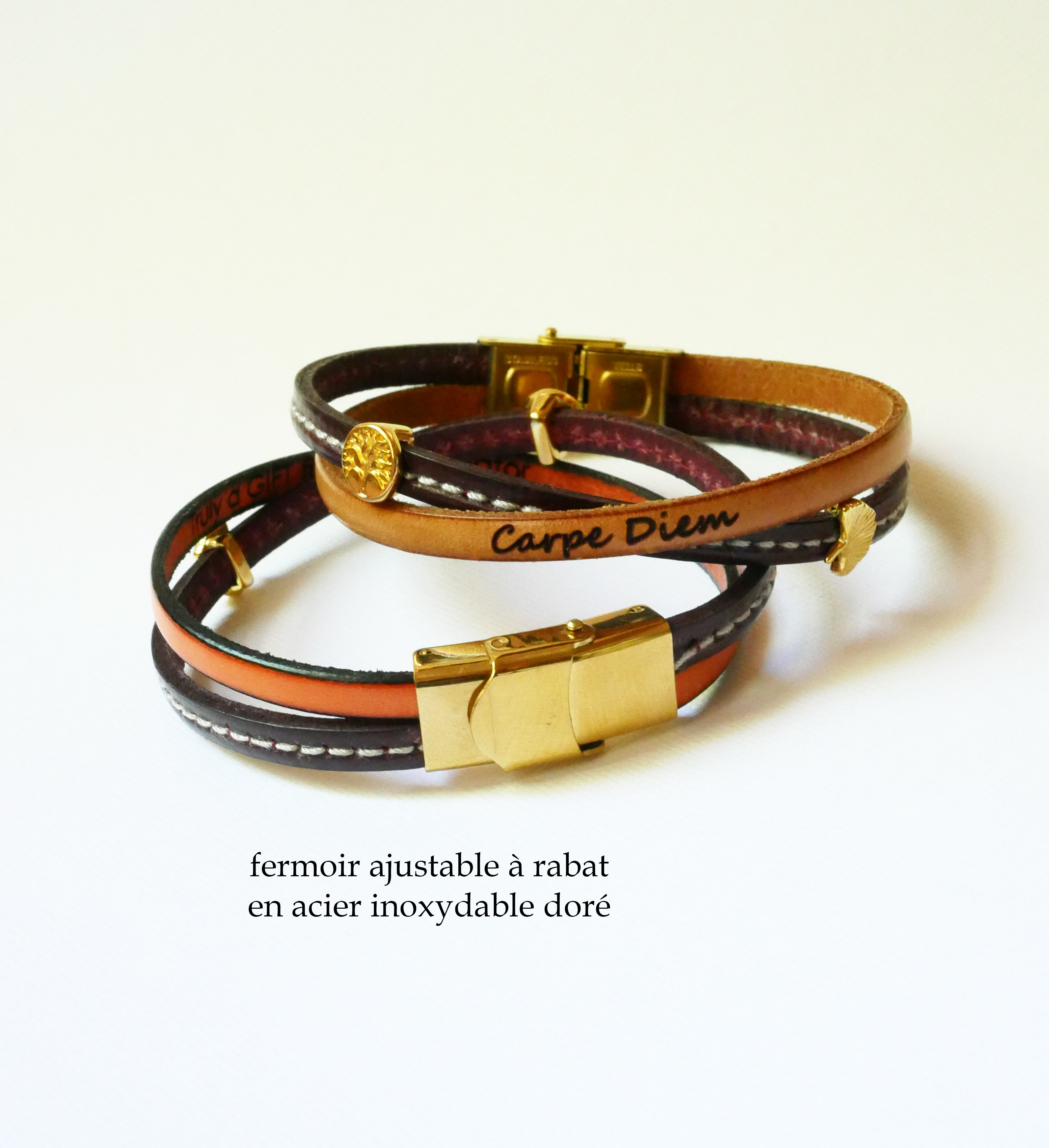 Pulsera dúo Twist de cuero dorado para mujer 