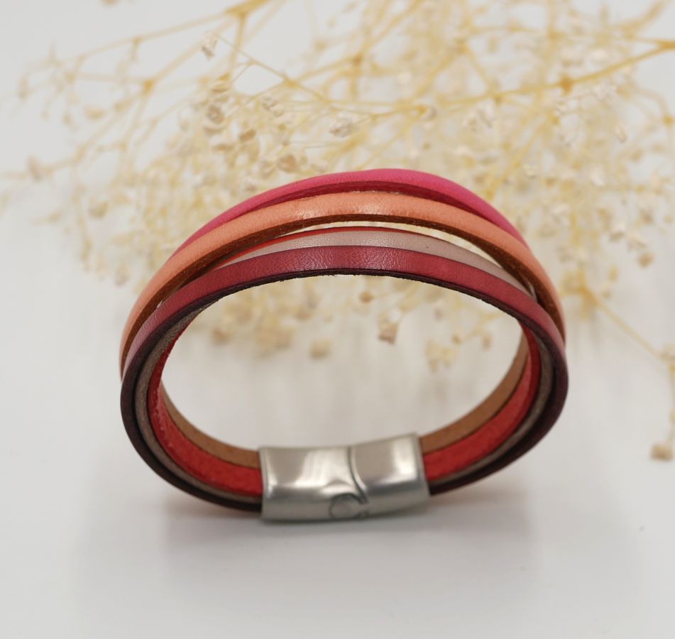 Pulsera de cuero para mujer en brazalete Rojo, Melocotón, Coral, Beige