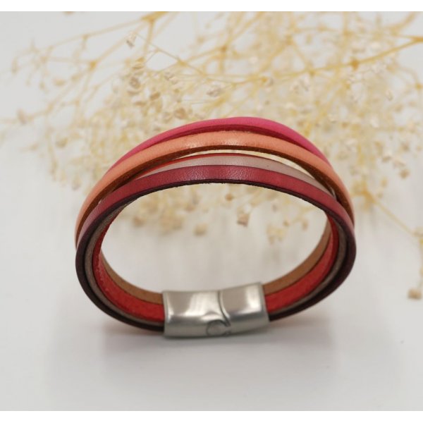 Pulsera de cuero para mujer en brazalete Rojo, Melocot&oacute;n, Coral, Beige