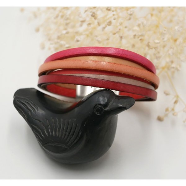 Pulsera de cuero para mujer en brazalete Rojo, Melocot&oacute;n, Coral, Beige