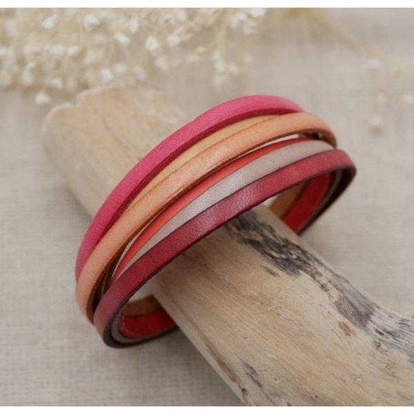 Pulsera de cuero para mujer en brazalete Rojo, Melocot&oacute;n, Coral, Beige