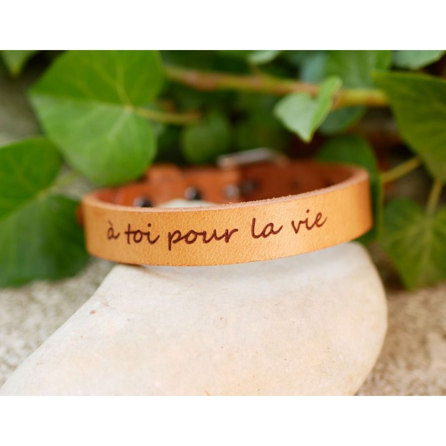 Pulsera para hombre en piel natural, grabada para personalizar 