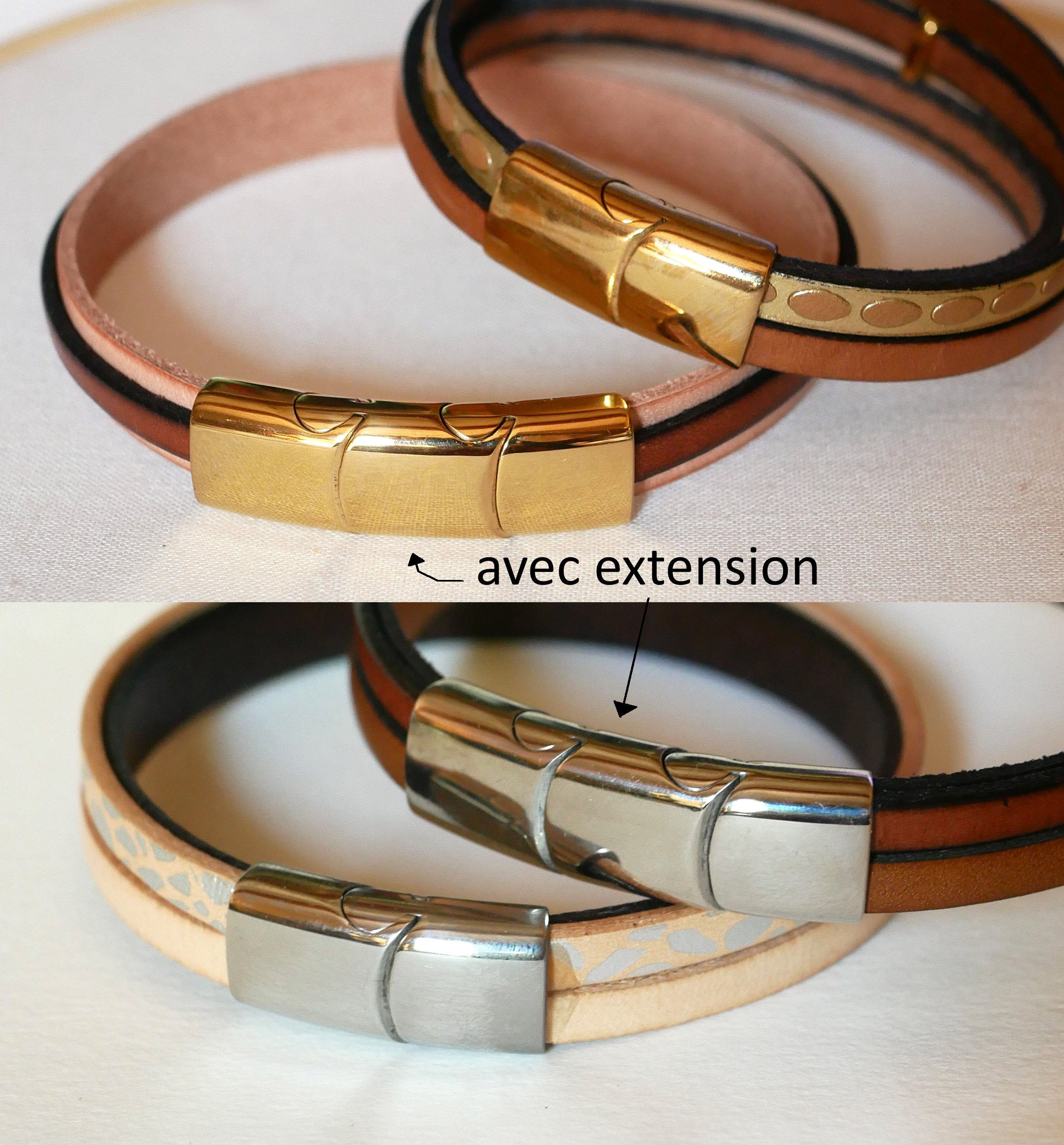 Pulsera brazalete de mujer en cuero natural y plata 