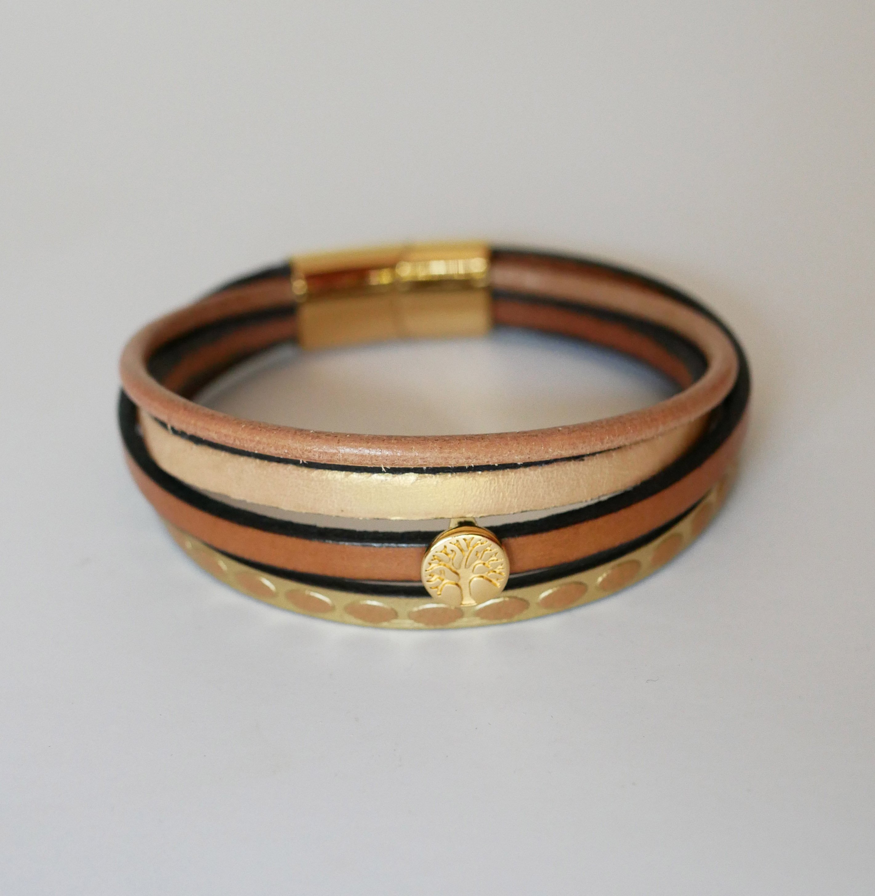 Pulsera pu&ntilde;o de oro para mujer con cabuj&oacute;n mini &aacute;rbol de la vida